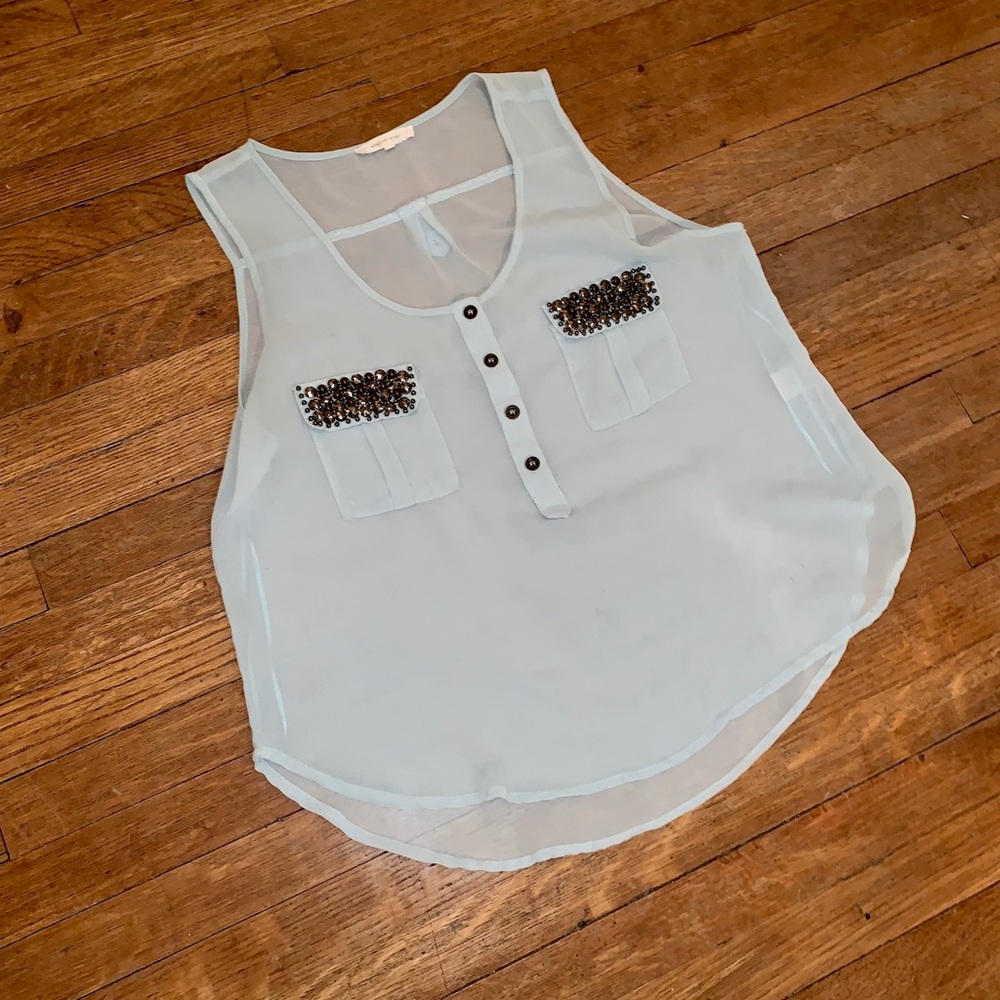 Light blue, semi shear tank with studded pockets